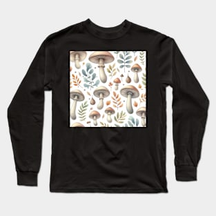 Vintage Mushroom and Leaves Pattern Long Sleeve T-Shirt